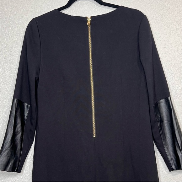 J. Crew Womens Size 4 Black Shift Dress Gold Zip Pockets Faux Leather Arm Patch - Picture 12 of 15